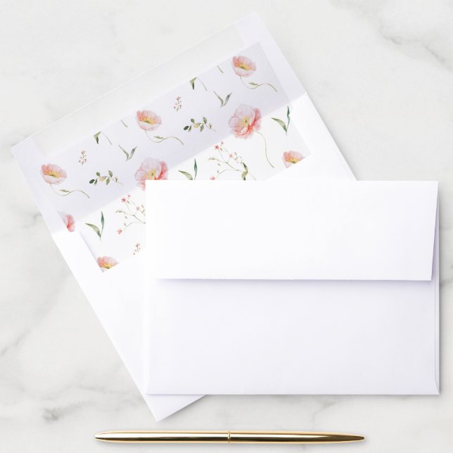 Wildflower Pink Watercolor Elegant Wedding Envelope Liner (Desk)