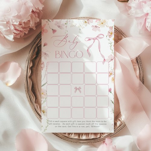 Wildflower Pink Whimsical Bow Baby Bingo
