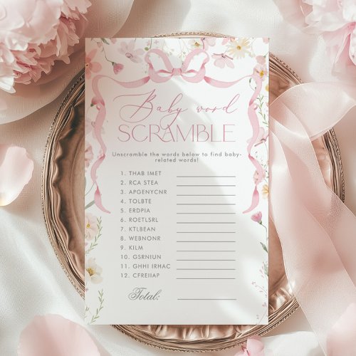 Wildflower Pink Whimsical Bow Baby word Scramble