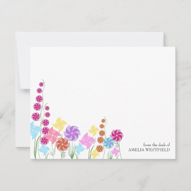 Wildflower Pinwheels Pretty Stylized Wild Flower Note Card (Front)
