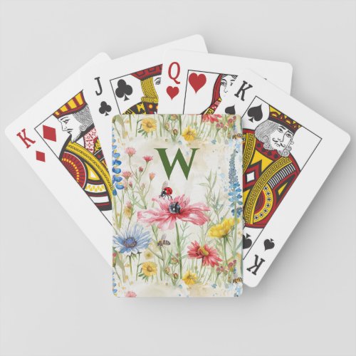 Wildflower  Playing Cards with Initial Ladybugs