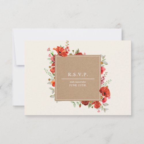 Wildflower Poppy Botanical Cardstock Wedding RSVP Card