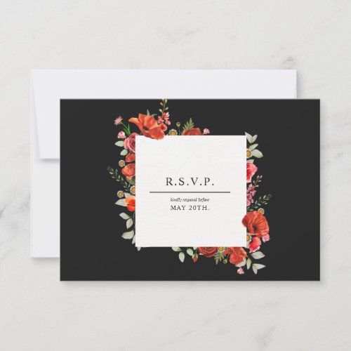 Wildflower Poppy Botanical Dark Wedding RSVP Card