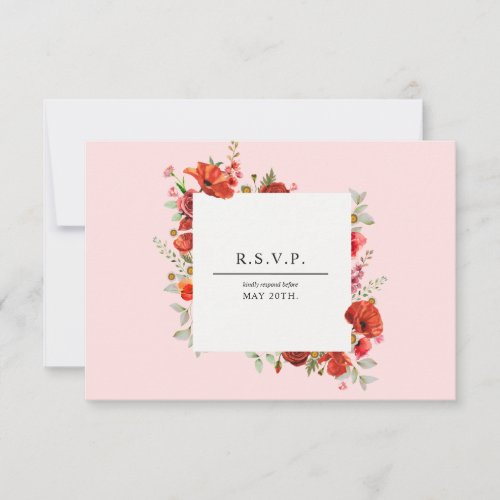 Wildflower Poppy Botanical Pink Wedding RSVP Card