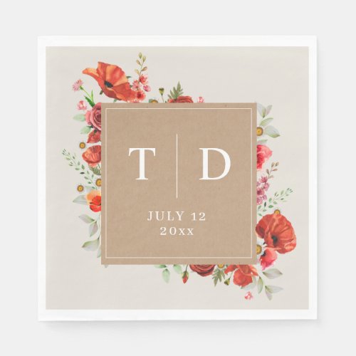 Wildflower Poppy Cardstock Wedding Napkins