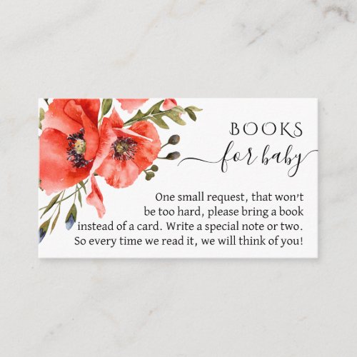 Wildflower poppy minimalist Baby Shower books Enclosure Card