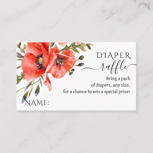 Wildflower poppy minimalist Baby Shower diaper Enclosure Card