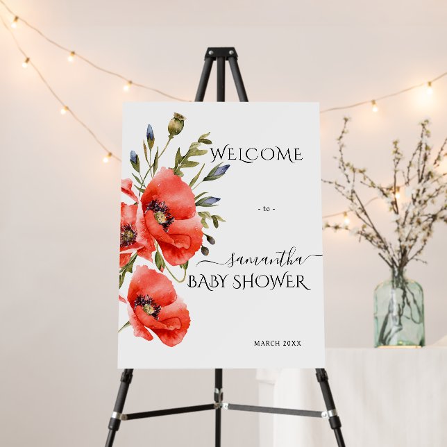 Wildflower poppy minimalist modern Baby Shower Foam Board (In Situ (Stand))