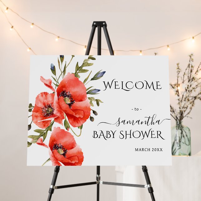 Wildflower poppy minimalist modern Baby Shower Foam Board (In Situ (Stand))