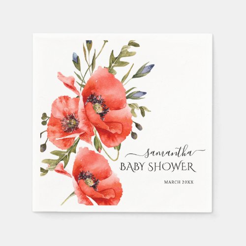 Wildflower poppy minimalist modern Baby Shower Napkins