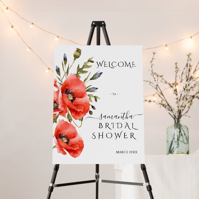 Wildflower poppy minimalist modern Bridal Shower Foam Board (In Situ (Stand))
