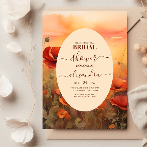 Wildflower poppy minimalist modern bridal shower invitation