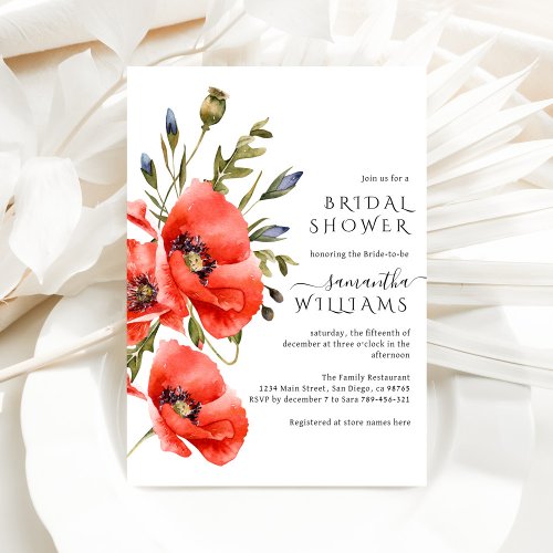 Wildflower poppy minimalist modern Bridal Shower Invitation