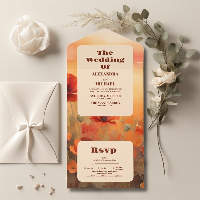 Wildflower poppy minimalist modern wedding all in one invitation (Creator Uploaded)
