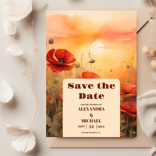 Wildflower poppy minimalist modern wedding save the date