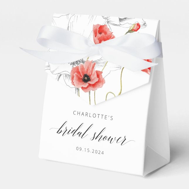 Wildflower Poppy Modern Bridal Shower Favor Boxes (Front Side)