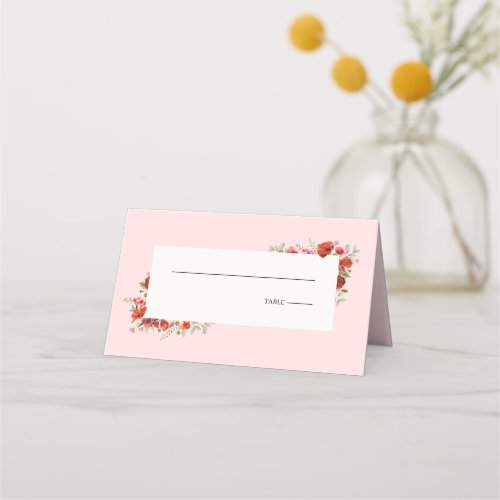 Wildflower Poppy Pink Wedding Place Card