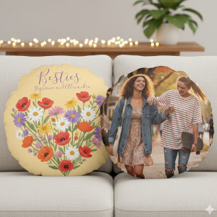 Wildflower Poppy Watercolor Bouquet Round Pillow