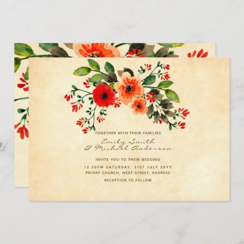 Wildflower Poppy Wedding Invitations Rustic