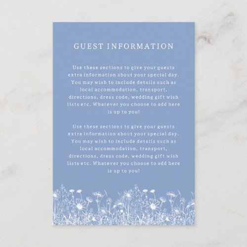 Wildflower Powder Blue Guest Information Card