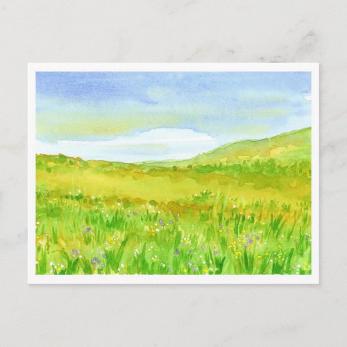 Wildflower Prairie Watercolor Painting Postcard