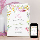 Wildflower Pretty Watercolor Floral Frame Birthday Card<br><div class="desc">Pretty wildflower birthday card which you can personalize inside and out. The design has a floral border of pretty wild flowers in pink lilac blue orange and yellow with a daisy divider and a matching bouquet on the back.</div>