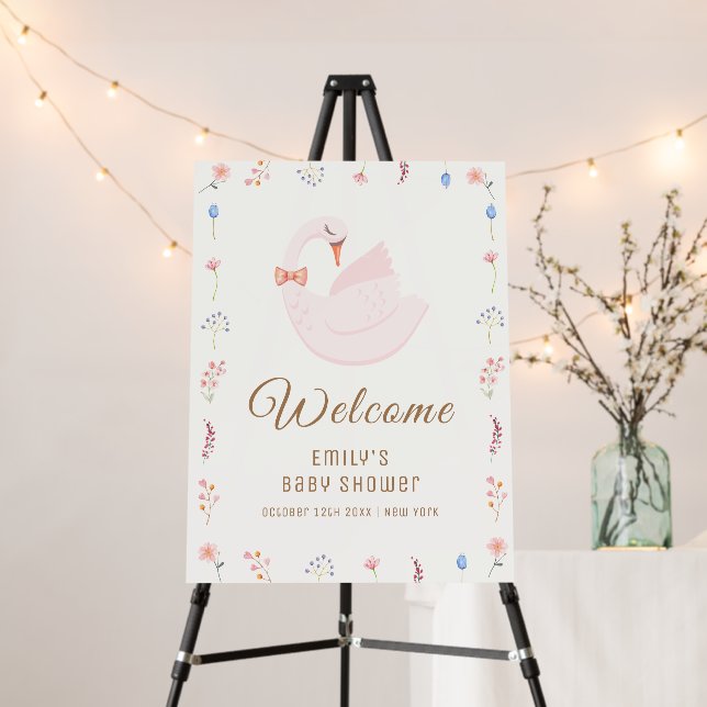 Wildflower Princess Swan Baby Shower Welcome Sign (In Situ (Stand))