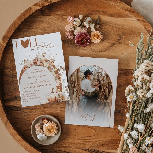 Wildflower  Pumpkin Boho Chic Fall Wedding Invitation