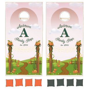 Wildflower Pumpkin Patch Country Farm Family Name Cornhole Set