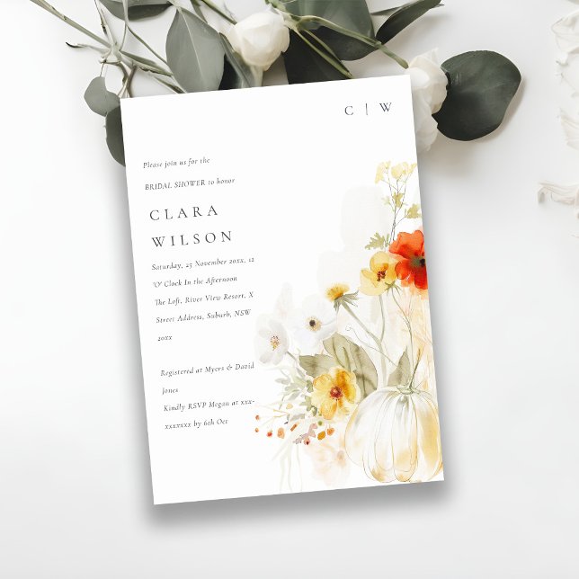 Wildflower Pumpkin Watercolor Bridal Shower Invitation (Creator Uploaded)