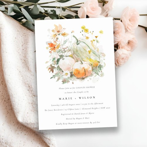 Wildflower Pumpkin Watercolor Couples Shower Invitation