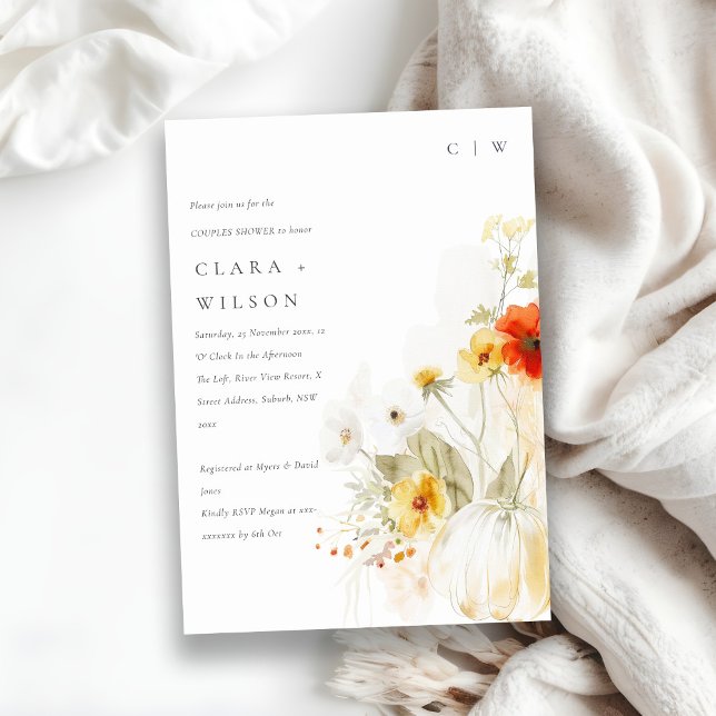 Wildflower Pumpkin Watercolor Couples Shower Invitation (Creator Uploaded)