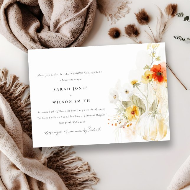 Wildflower Pumpkin Watercolor Wedding Anniversary  Invitation (Creator Uploaded)