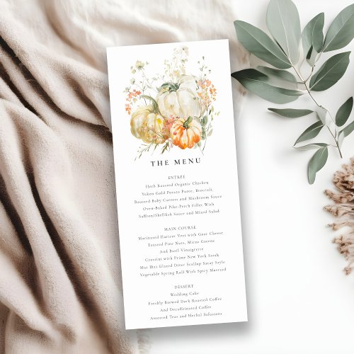 Wildflower Pumpkin Watercolor Wedding Menu Card