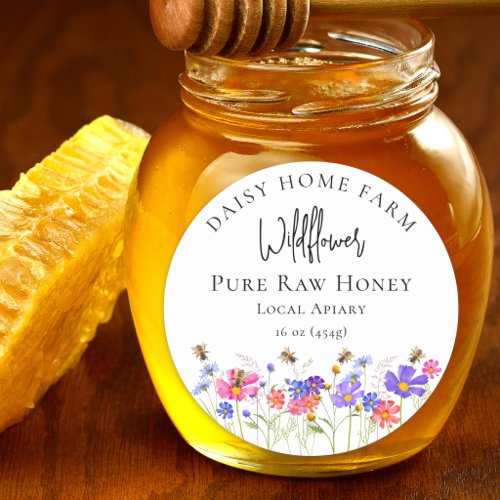 Wildflower Pure Raw Honey Bee Custom Jar Classic Round Sticker