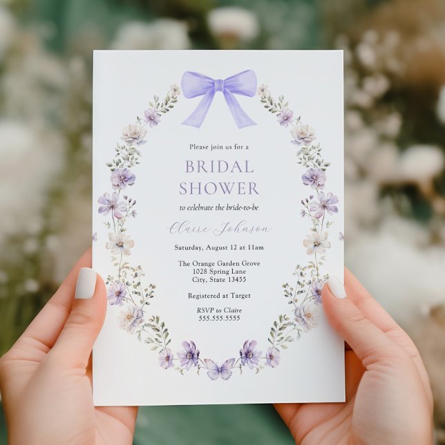 Wildflower Purple Bow Bridal Shower Invitation (Creator Uploaded)