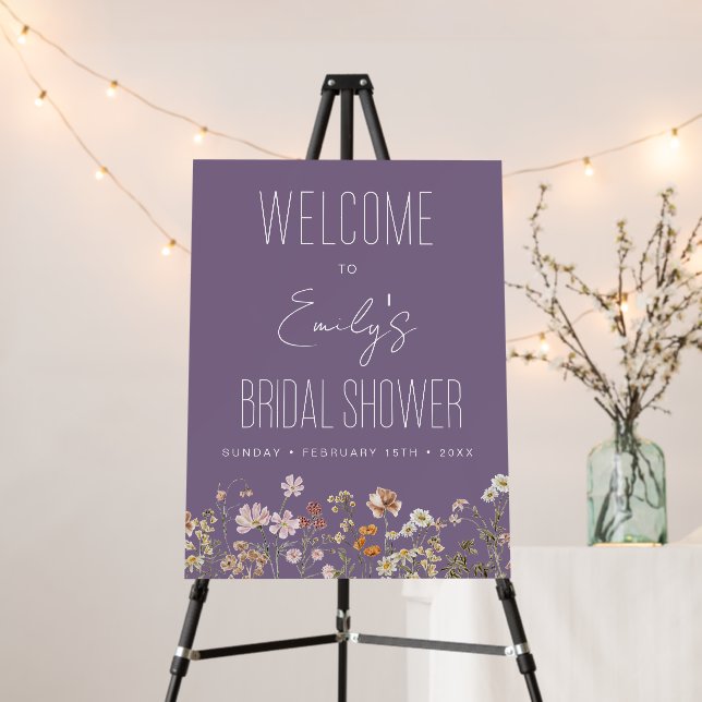 Wildflower Purple Bridal Shower Welcome Sign (In Situ (Stand))