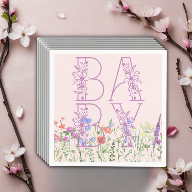 Wildflower Purple Floral Baby Monogram Baby Shower Napkins (Creator Uploaded)