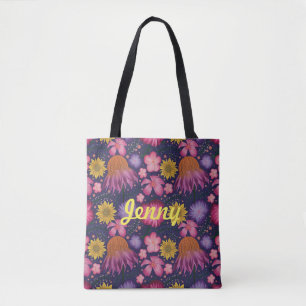Wildflower Purple Floral Personalized Tote Bag
