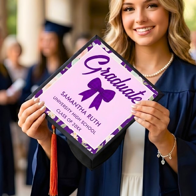 Wildflower Purple Gingham Bow Graduation Cap Topper (Creator Uploaded)