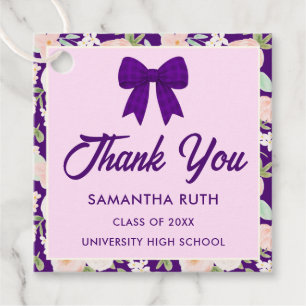 Wildflower Purple Gingham Bow Graduation Party Favor Tags