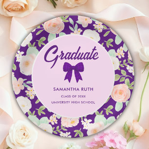 Wildflower Purple Gingham Bow Graduation Party Paper Plates