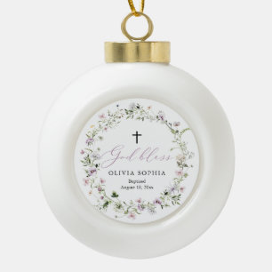 Wildflower Purple Girl Baptism Ball Ornament