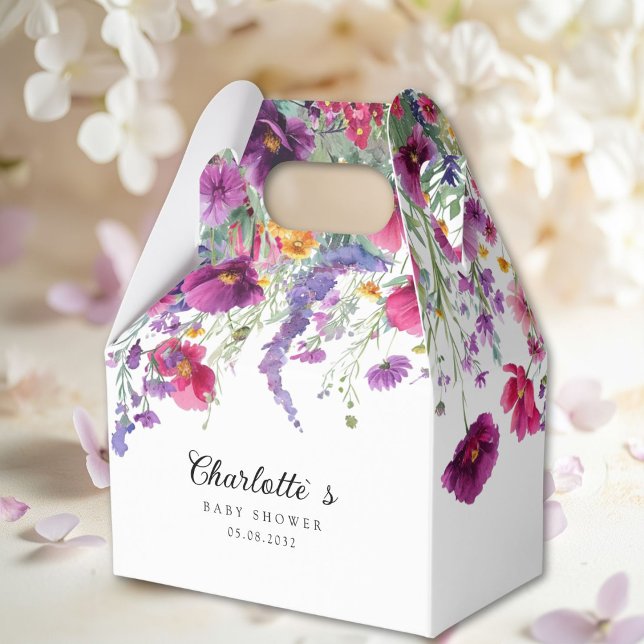 Wildflower, Purple-Pink-Flower Baby Shower  Favor Boxes (Wildflower, Purple-Pink-Flower Baby Shower Favor Boxes with your Name & Date. For Baby Girl & Boy.)