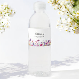Wildflower, Purple-Pink-Flower Baby Shower Water Bottle Label