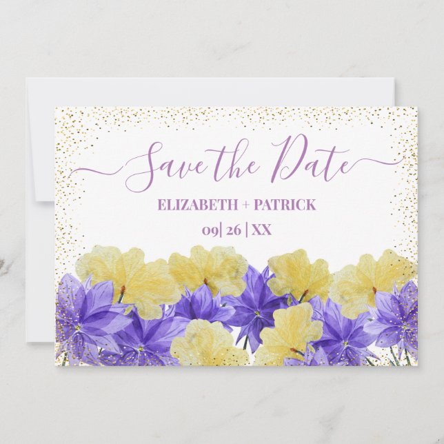 Wildflower purple rhapsody save the date invitation (Front)