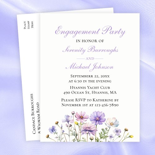 Wildflower Purple Watercolor Floral Engagement  Invitation Postcard