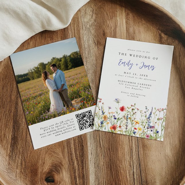 Wildflower QR Code Photo Wedding Invitation (Creator Uploaded)