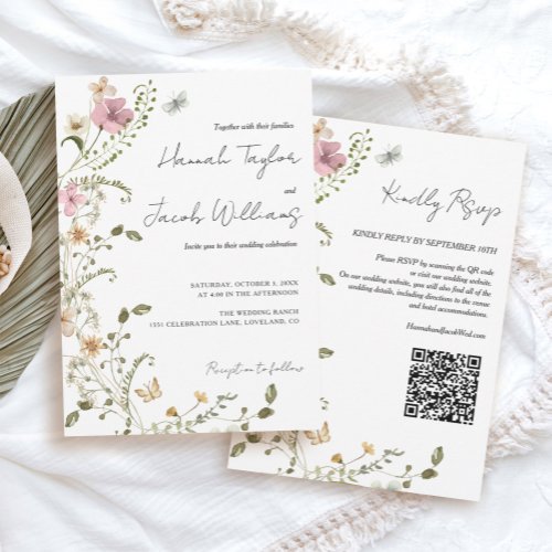 Wildflower QR Code RSVP Wedding Invitation