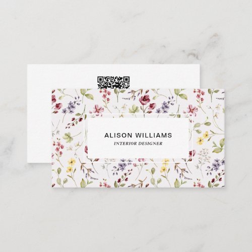 Wildflower QR Code Spring Flower Pattern Business Card